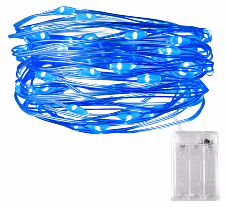 Catena luminosa da 3 metri, con 30 LED, alimentata a batteria, colore blu