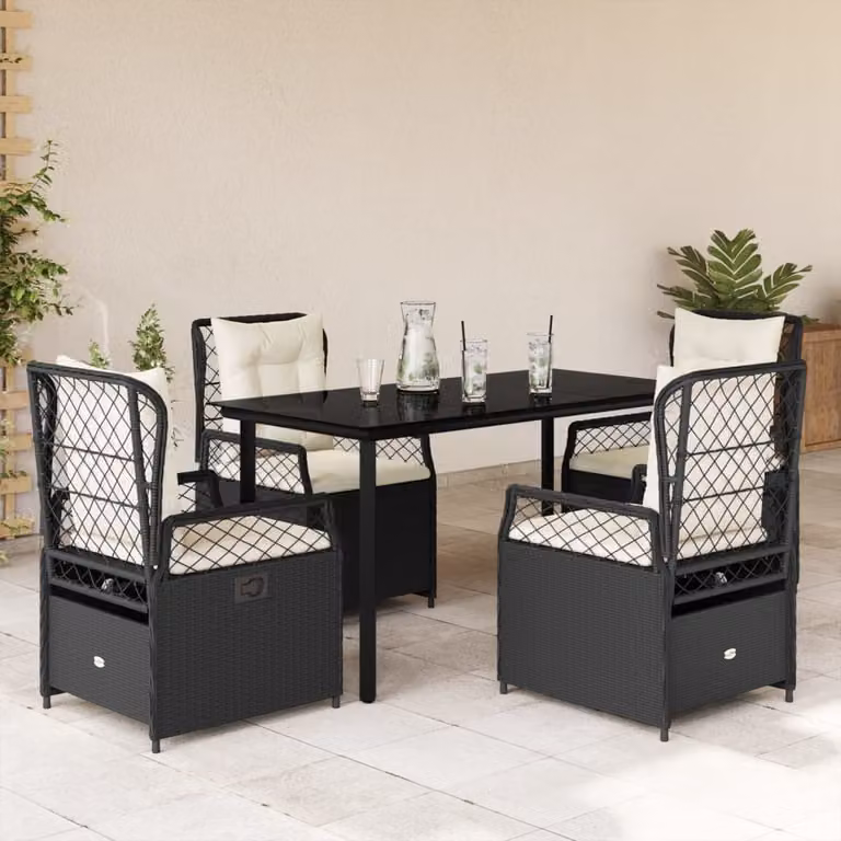 Maison Exclusive - Set da Pranzo da Giardino 5 pz Nero con Cuscini in Polyrattan