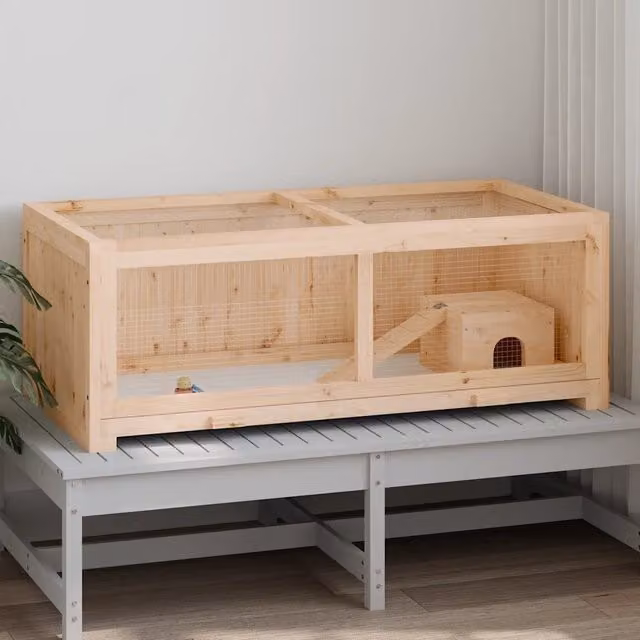 Gabbia per Criceti CFW9127451 in Legno Massello di Abete Beige L: 104 cm, P: 52 cm, H: 38 cm