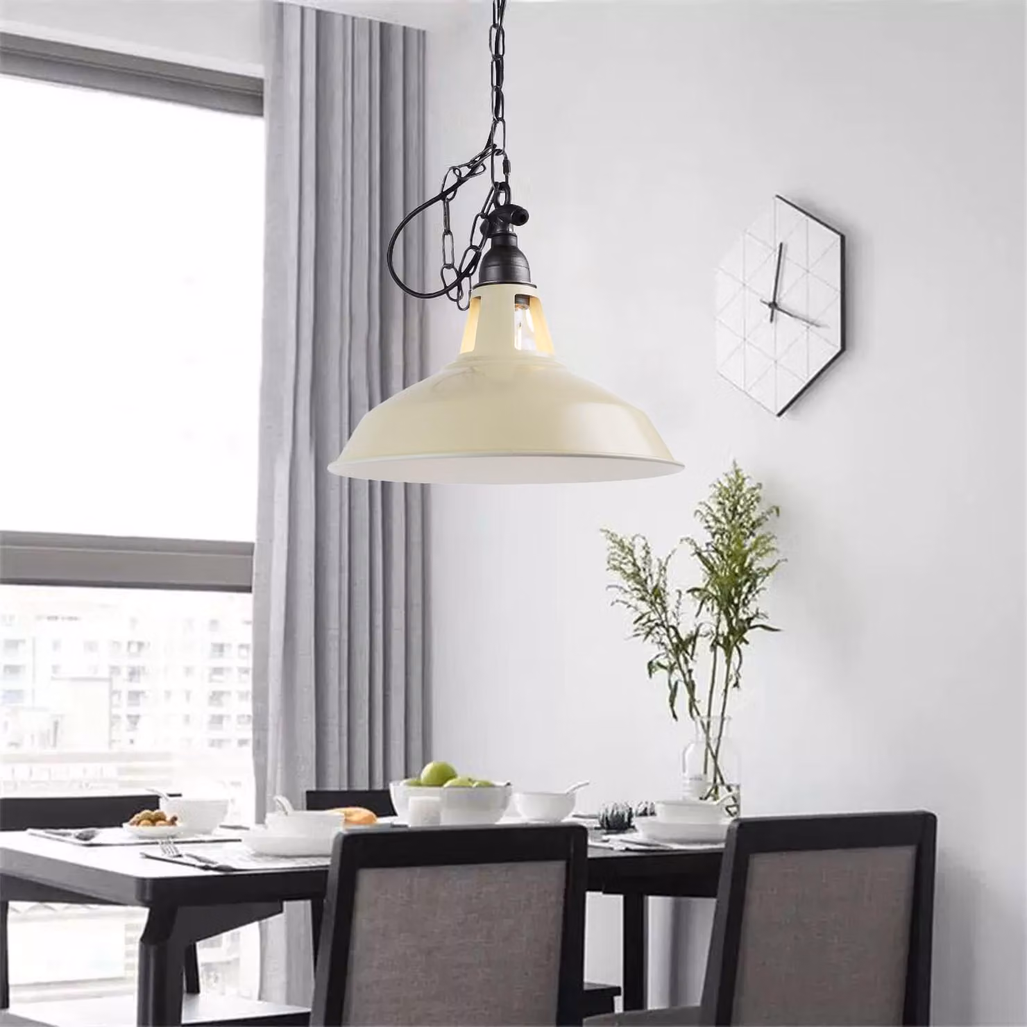 Lampada a sospensione vintage "Pêcheur" in stile industriale con catena, ideale perda pranzo, cucine e spazi commerciali, lampadina E27 non inclusa nella fornitura
