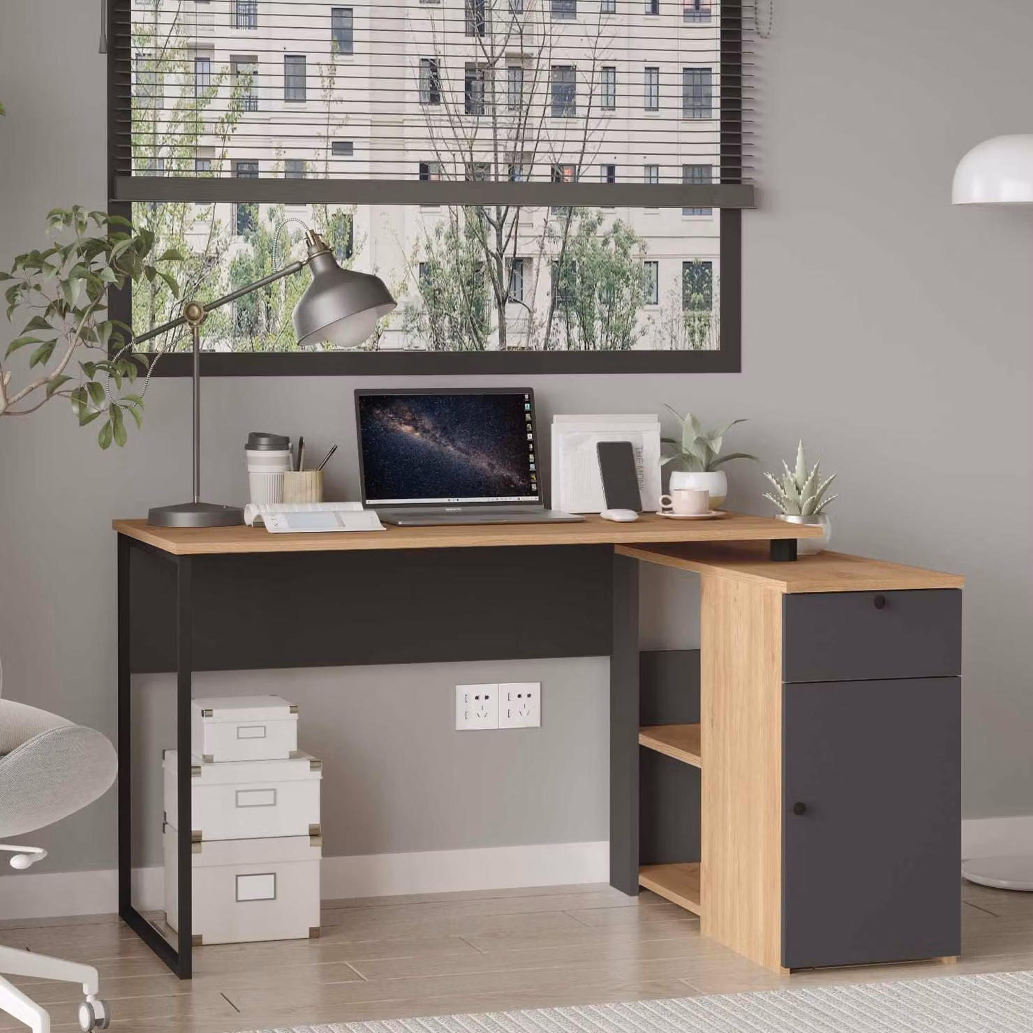 Skye Decor, Scrivania di alta qualità (codice per genitori) - 100% melaminico, 129,8 cm, design moderno
