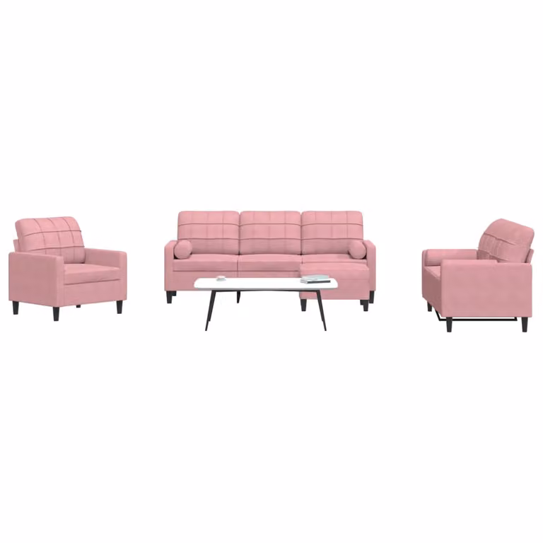 Set di divani 4 pezzi vidaXL in velluto rosa con cuscini e pouf per soggiorno
