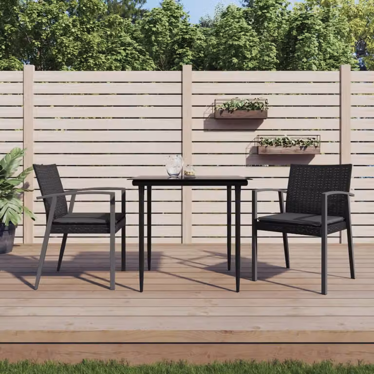 Set di 2 sedie da giardino vidaXL in polyrattan nere con cuscini, L: 56,5 cm, P: 57 cm, H: 83 cm