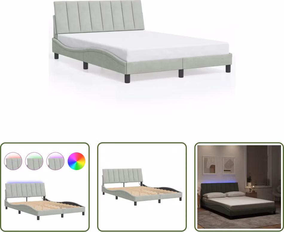 The Living Store Struttura letto con luci LED grigio chiaro 120x200 cm in velluto