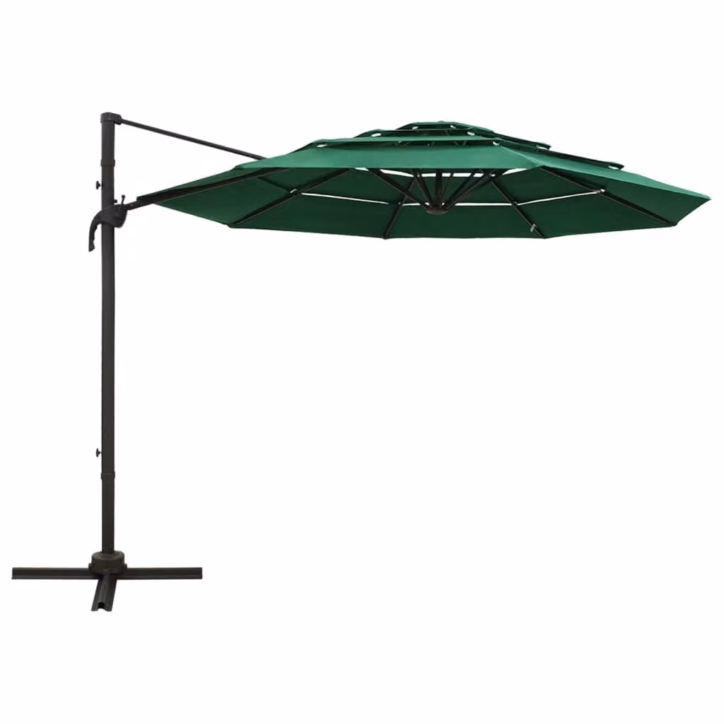 vidaXL Ombrellone con palo in alluminio a 4 strati verde 3x3 m