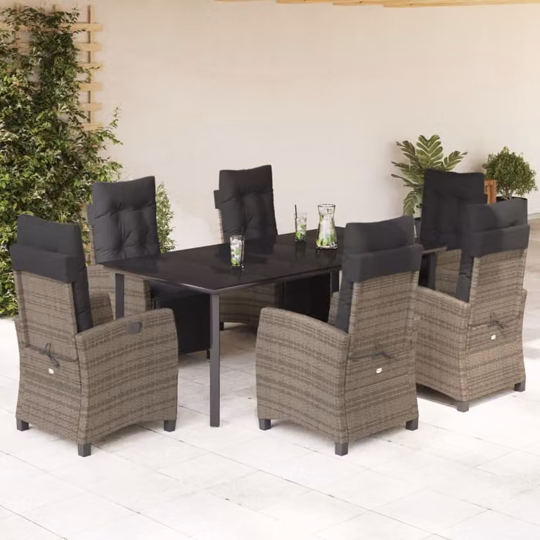 Set da Pranzo da Giardino 7 pz vidaXL in Polyrattan e Vetro Grigio e Nero