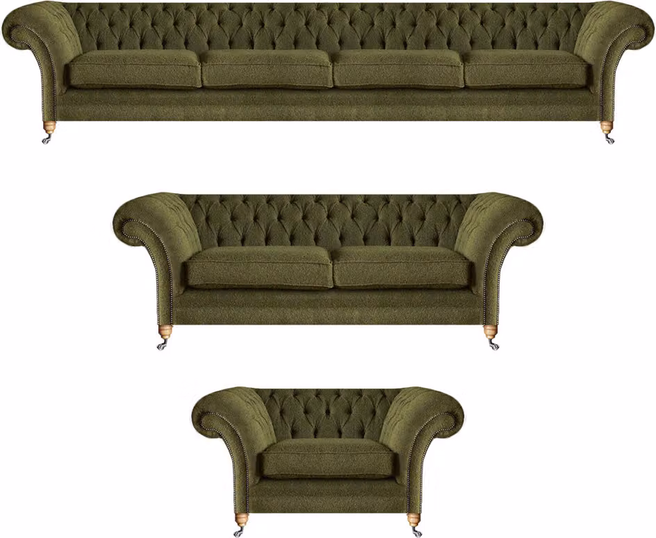 Modern Grün Komplett Polstermöbel Set 3tlg Sofagarnitur Design Chesterfield