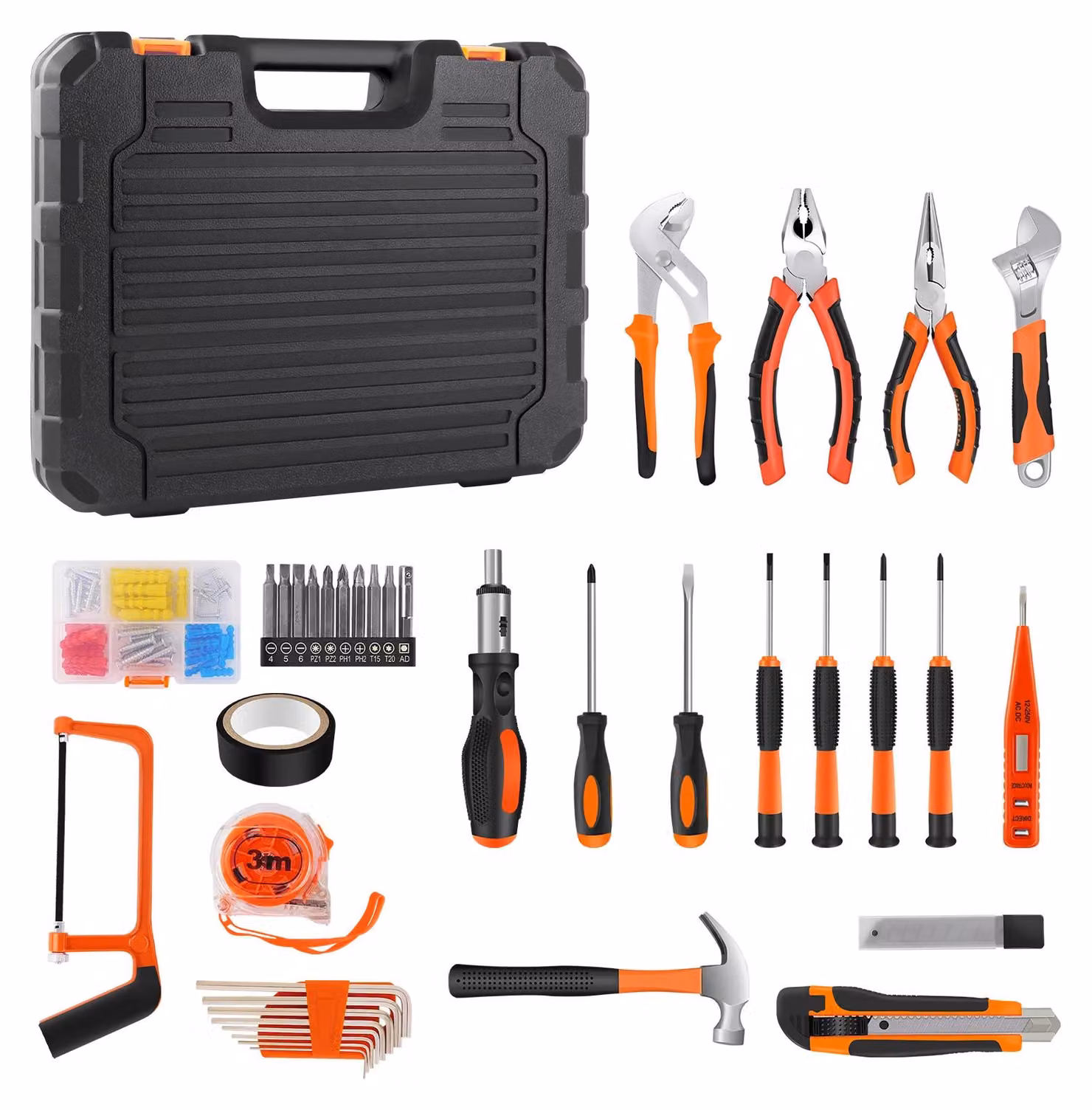 Set di utensili - Valigetta combinata per utensili domestici - 102 pezzi - Utensili manuali in acciaio - Ideale per lavori di bricolage e per l'officina - Con valigetta porta-utensili