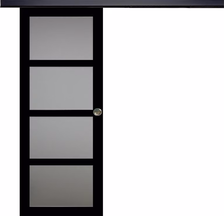 Porta scorrevole Telia nera con vetro H204 x L73 cm, binario in alluminio nero, gusci Gd Menuserie