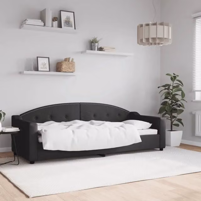 Letto da Giorno Moderno vidaXL in Tessuto Nero con Braccioli L/P/H: 200 x 80 x 75 cm – 1