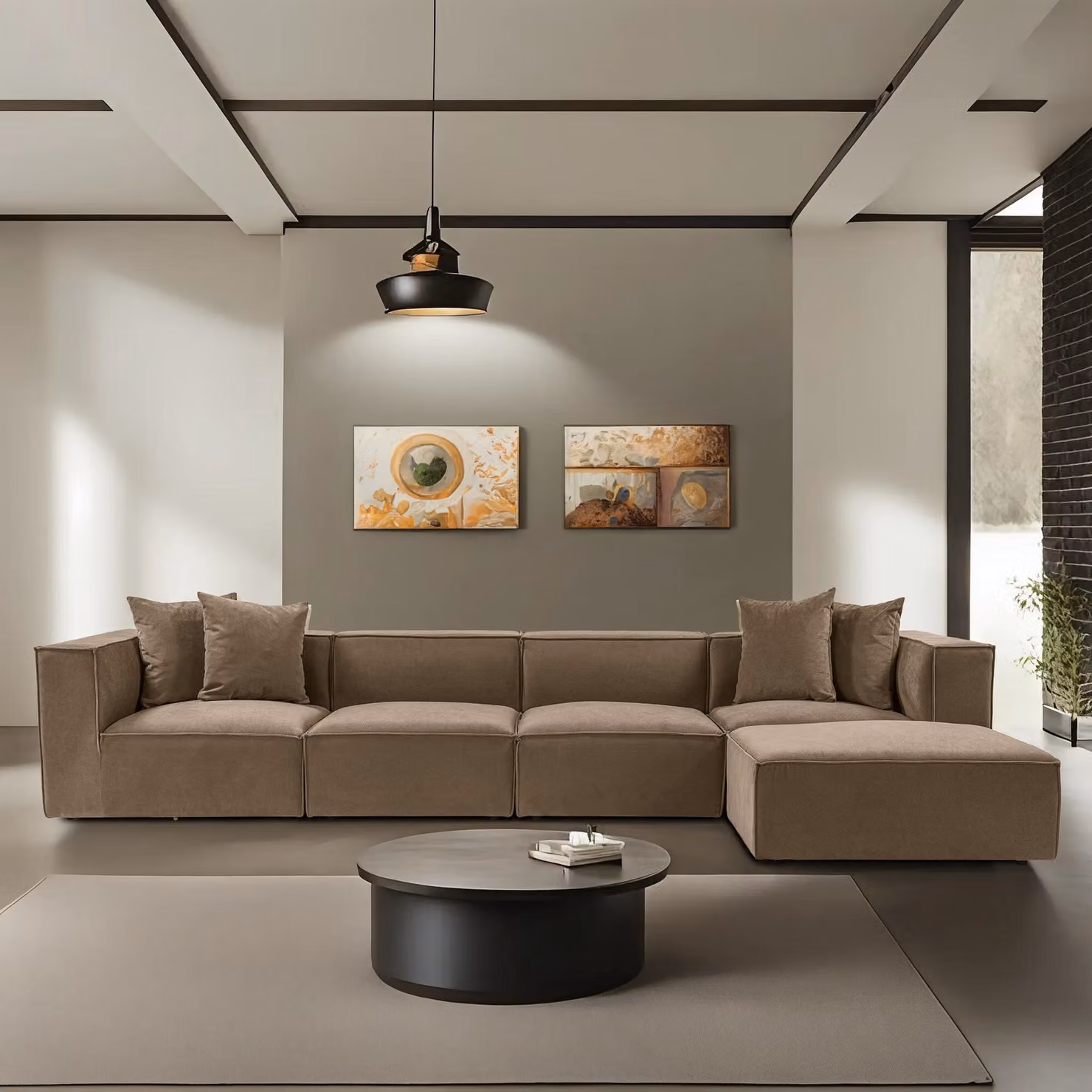 Hanah Home, Sora (L1-O1-O1-1R-POUFFE ) - Marrone, divano angolare, 100 % carpino, marrone, 430 x 102 x 75 cm
