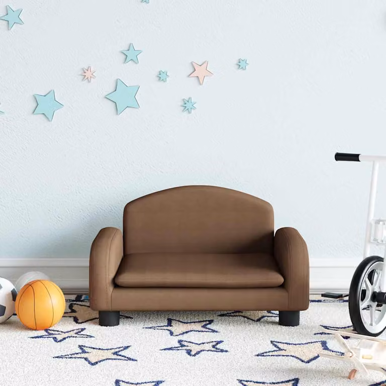 vidaXL Divano per bambini marrone in tessuto con struttura in legno di pino L/P/H: 50 x 40 x 30 cm