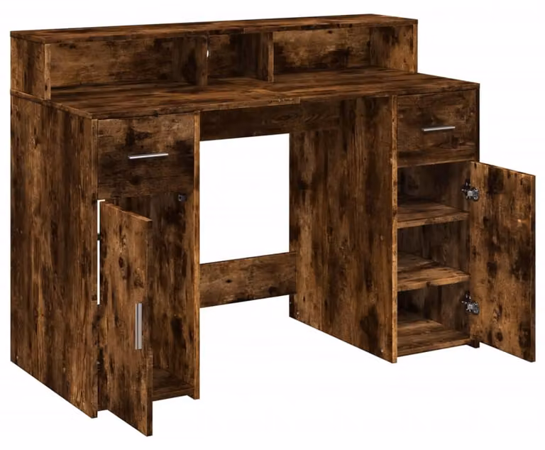 Scrivania - Tavolo per laptop - Piano di lavoro - Scrivania per computer - Tavolo da gioco - Legno impiallacciato effetto "smoked oak" - Illuminazione RGB a LED