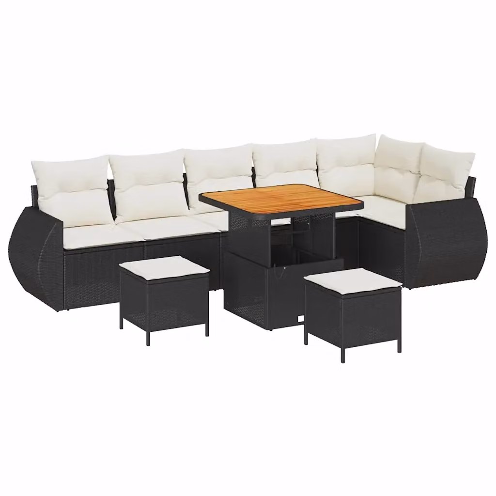 Set Divano da Giardino vidaXL 9 Pezzi in Polyrattan Nero con Cuscini e Tavolino – 2