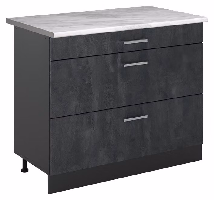 Mobiletto base per cucina Vicco R-Line Calce nera/Antracite 100 cm piano di lavoro Marmo, Model 71581