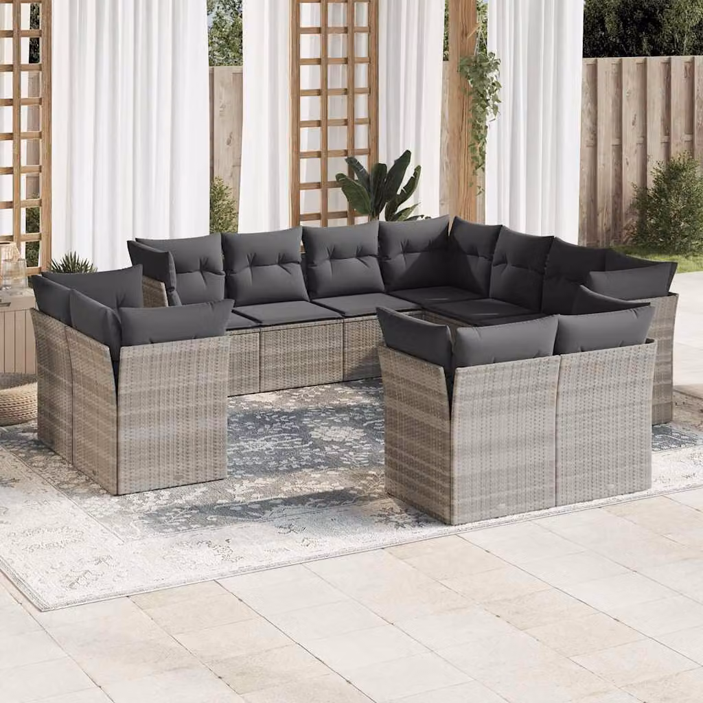 vidaXL Set Divani da Giardino 11 pz in Polyrattan Grigio con Cuscini Imbottiti e Rivestimenti Rimovibili
