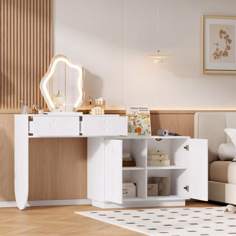 Comò da trucco con specchio a LED, temperatura della luce regolabile in 3 livelli – Comò con specchio