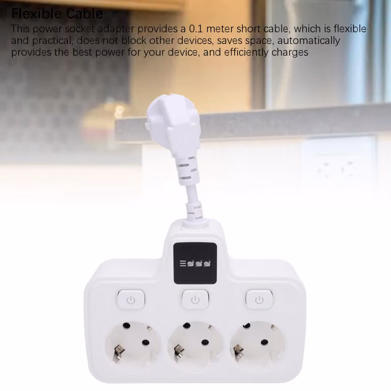 Presa con interruttore indipendente, adattatore multiplo, prolunga con presa di corrente alternata a 3 vie e 2 poli con messa a terra, bianco