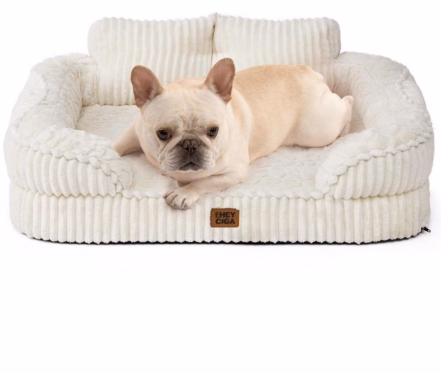 Cuccia ortopedica per cani, 76x51 cm, color beige, con supporto per il collo e rivestimento impermeabile