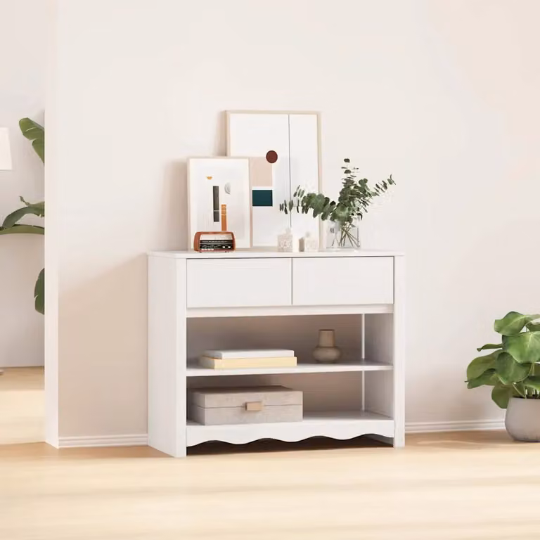 vidaXL Tavolo consolle Drammen in pino massello bianco L 89,5 x P 37 x H 73 cm