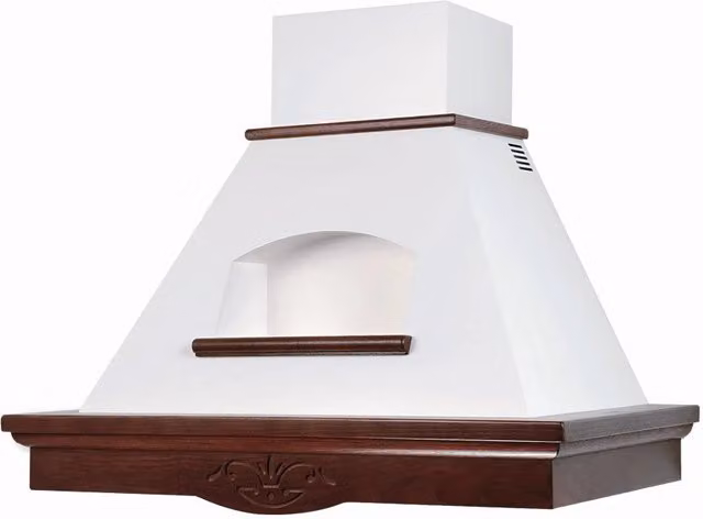 Cappa cucina rustica bianca TOSCA con cornice in legno intarsio cm 120