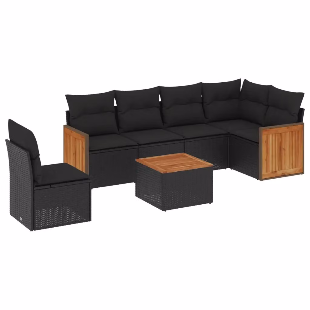 Set Divani da Giardino a L vidaXL in Polyrattan Nero con 7 Cuscini e Tavolino da Esterno – 2