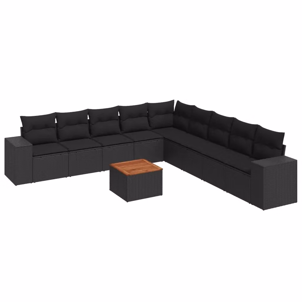 Set di Divani da Giardino vidaXL 10 Pezzi in Polyrattan Nero con Cuscini e Tavolino da Esterno a Forma di L – 2