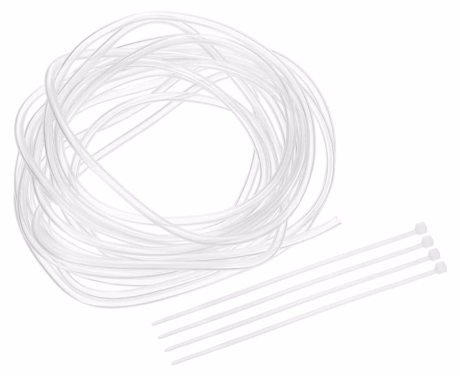Tubo in PVC, diametro interno 1 mm, diametro esterno 1,6 mm, lunghezza 2 metri, trasparente, con 4 fascette stringicavo