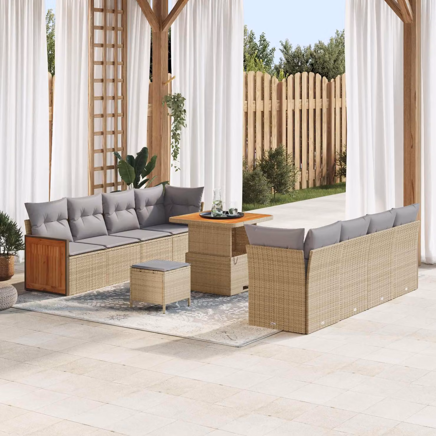 Set Divano da Giardino vidaXL 11 Posti a Forma di L con Cuscini Beige e Grigio Chiaro – 1