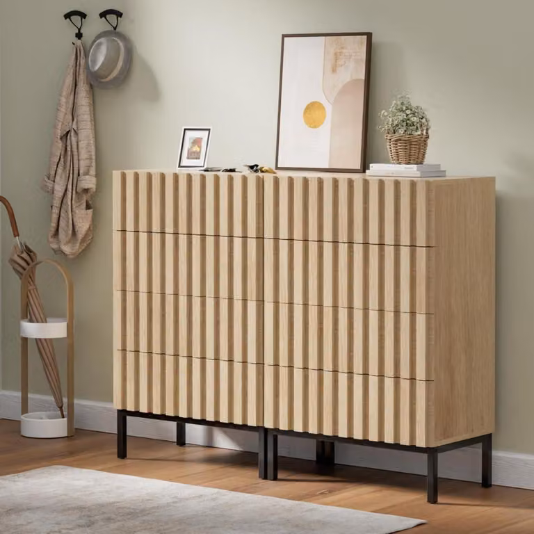 Comodino con cassetti, set da 2, 120 x 34,5 x 92 cm, colore naturale