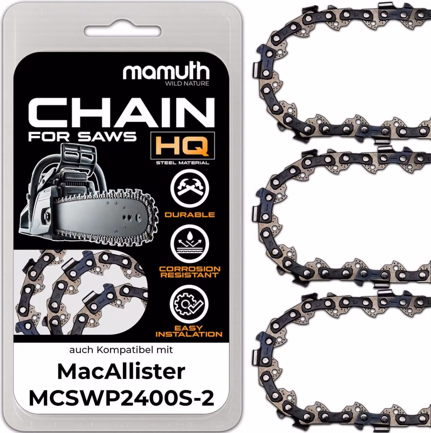 3 catene per motosega 45 cm 1,3 mm 3/8" 62TG per MacAllister MCSWP2400S-2