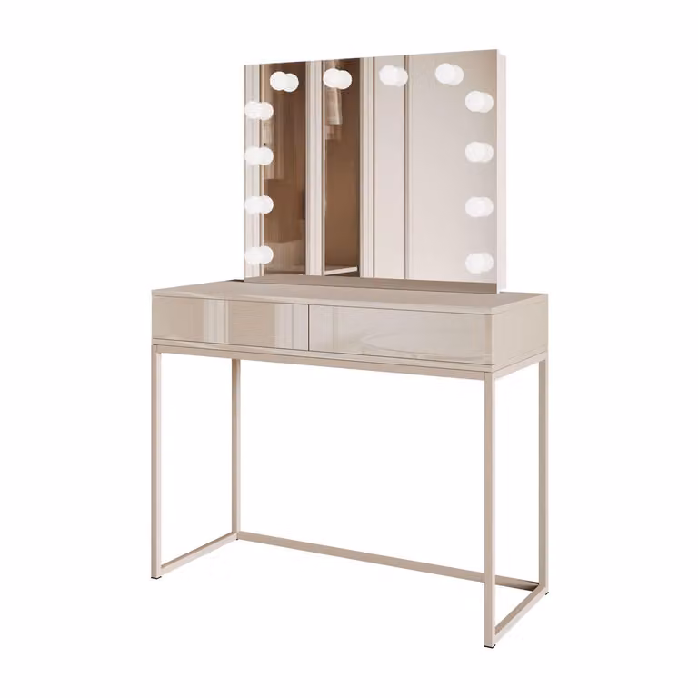BLANCO KASZMIR ELITE, tavolo da toeletta con specchio e illuminazione su struttura in cachemire