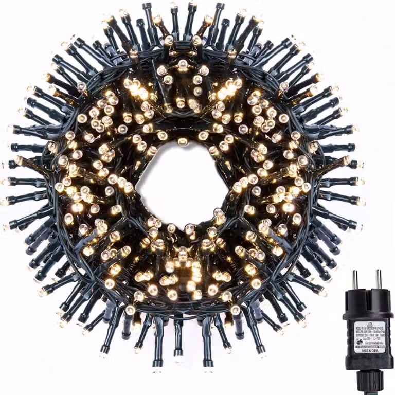 Catena luminosa a LED, 10 metri, 500 LED, luce bianca calda, illuminazione continua