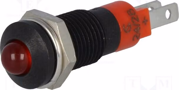 1x Indicatore luminoso: LED 24÷28VDC, con lente convessa, grado di protezione IP40, foro di montaggio: Ø8,2mm, metallo, modello SMRD08014, LED