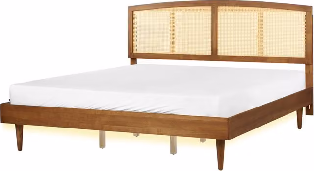 Letto in legno di gomma chiaro UE matrimoniale con LED 180 x200 cm con testiera a doghe Stile rustico minimalista