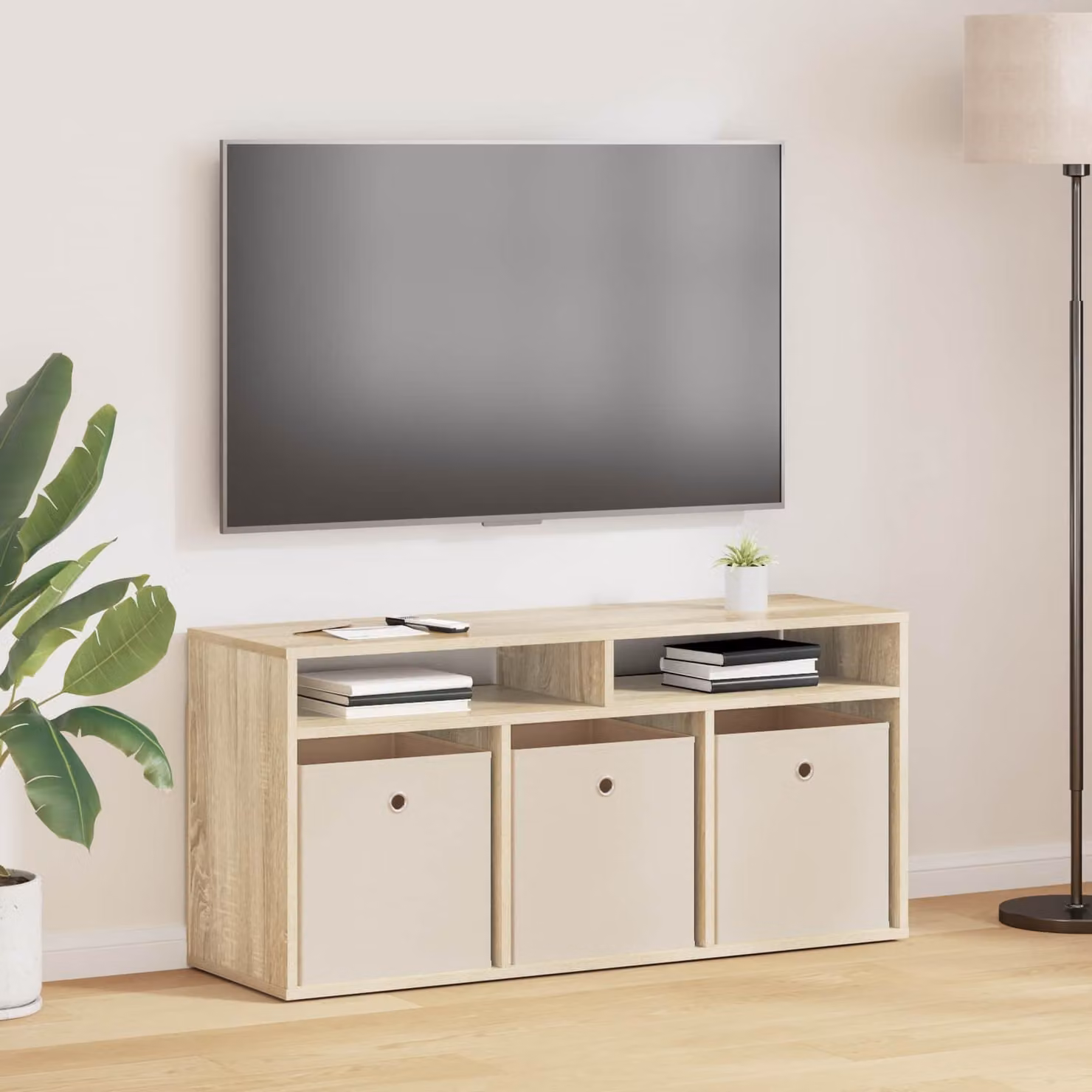Lowboard moderno vidaXL con cassetto in legno color rovere, L 102 cm x P 32 cm x H 48,5 cm