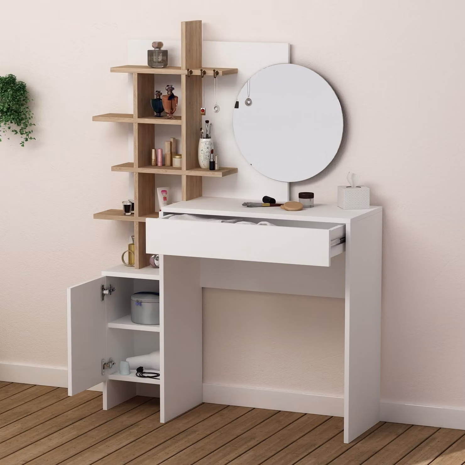 Skye Decor, Mup- Mup DTE, bianco, rovere, tavolini, 151x105x35 cm, 100% pannello di particelle rivestito in melamina