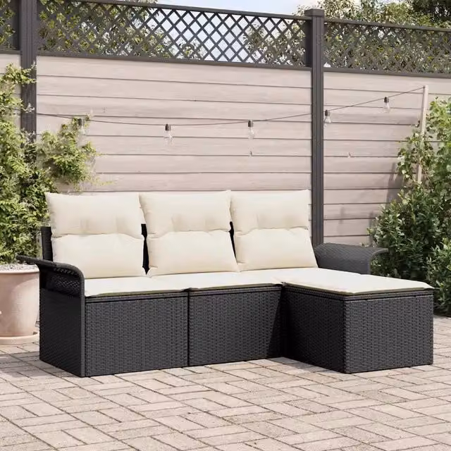 Set Divano da Giardino 4 pz Nero polyrattan 3353976