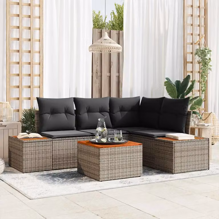 vidaXL Set Divano da Giardino a L con Tavolino e Cuscini, 4 Posti, Grigio