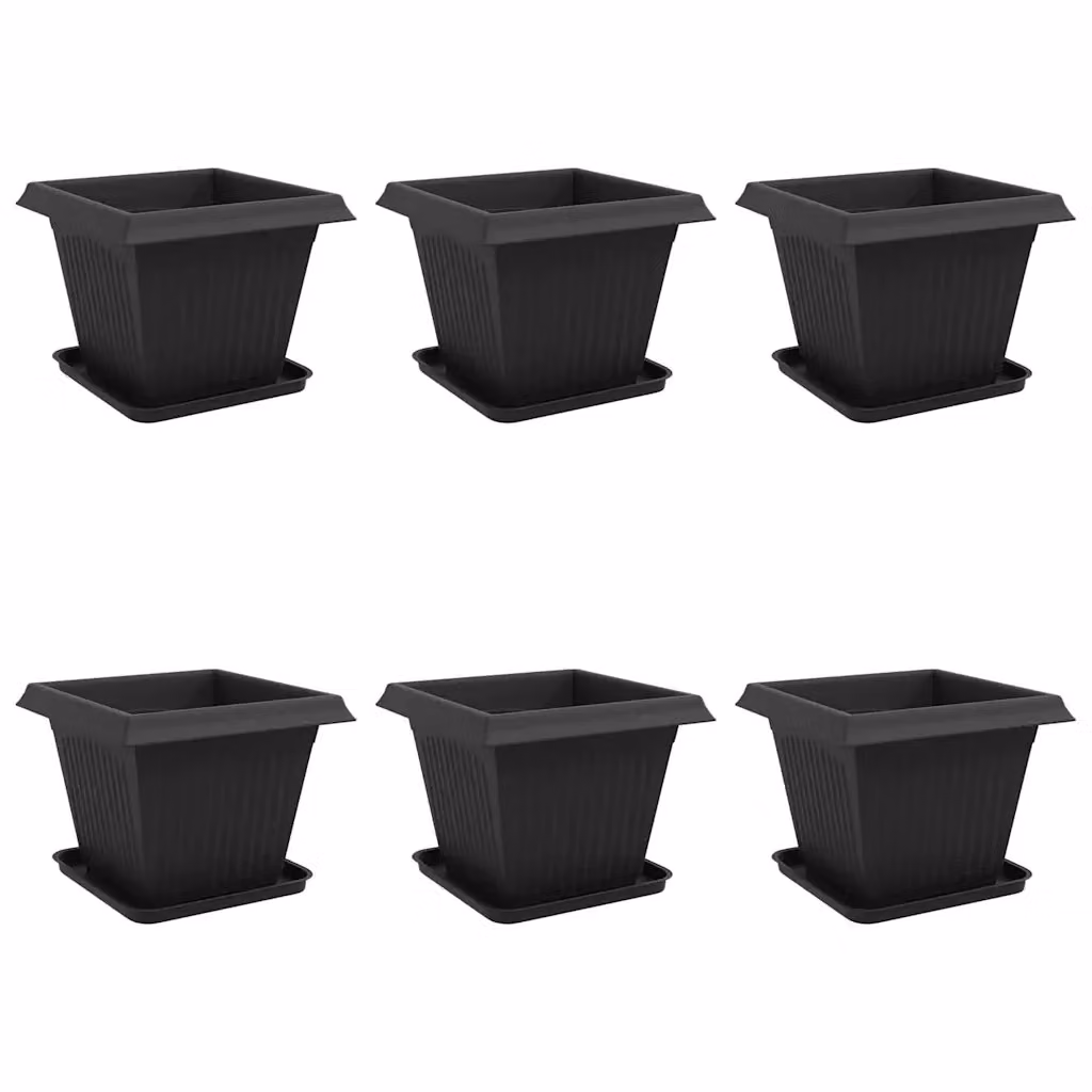 Set di 6 vasi per piante vidaxl in plastica nera per uso ornamentale da interno ed esterno – 2