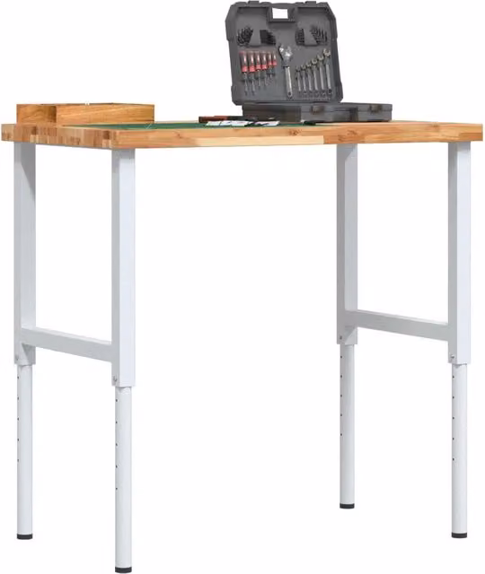 Banco Lavoro VIDAXL in Legno di Acacia e Metallo Grigio, Altezza Regolabile, L 100 cm x P 60 cm x H 73-99,5 cm