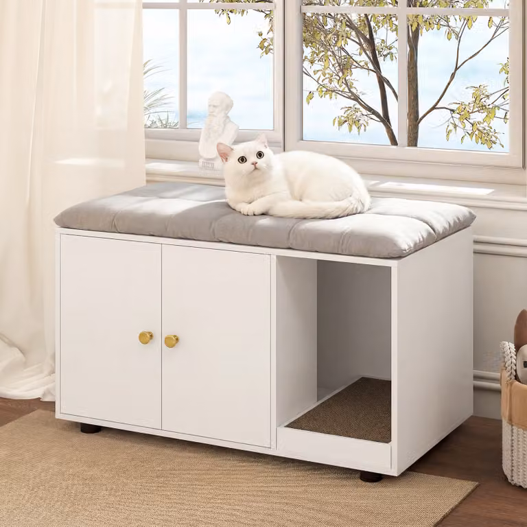Mobile porta lettiera per gatti Costway in legno laccato bianco per soggiorno e camera da letto