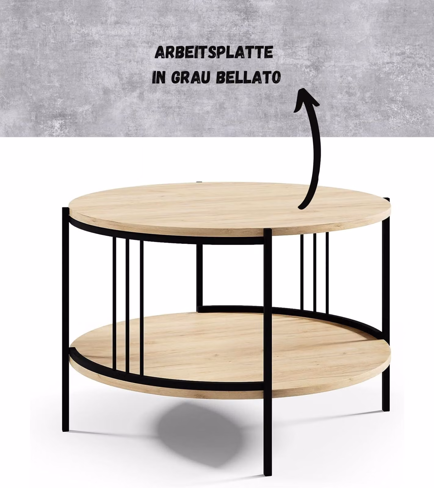 Tavolino All4All, rotondo, ideale per il soggiorno, con gambe in metallo, design elegante, gambe moderne, tavolino da caffè, stile loft, dimensioni 75x50 cm, 27 kg, colore grigio