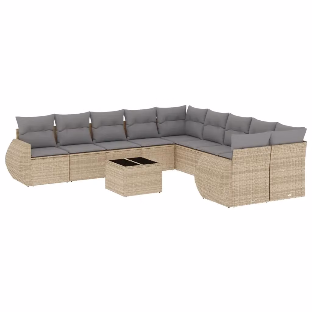 vidaXL Set Divani da Giardino 11 pz in Polyrattan con Cuscini Beige e Grigio per Terrazza e Giardino – 2