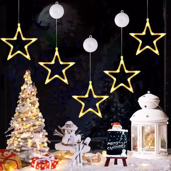 Confezione da 5 luci LED da cornice, bianco caldo, alimentate a batteria, con ventosa e timer, per decorazioni natalizie