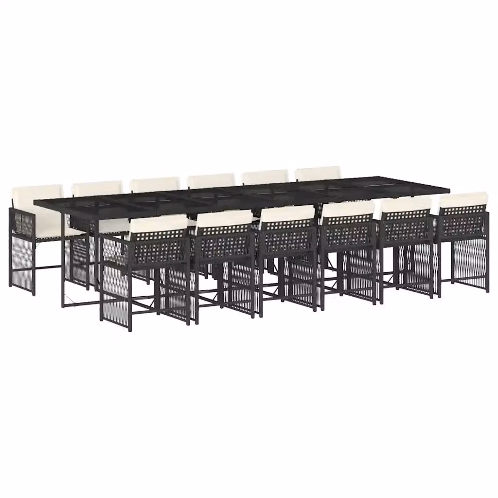 Set da pranzo da giardino vidaXL in polyrattan nero con cuscini bianchi e tavolo in vetro – 2