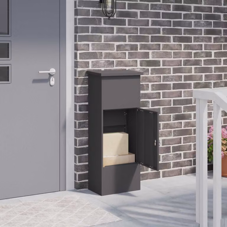 Cassetta per pacchi con porta vidaXL in acciaio, Nero, L: 44,5 cm, P: 29 cm, H: 110,5 cm