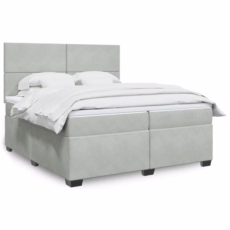 Giroletto a molle con materasso vidaXL in velluto grigio chiaro, L/P: 200 x 200 cm