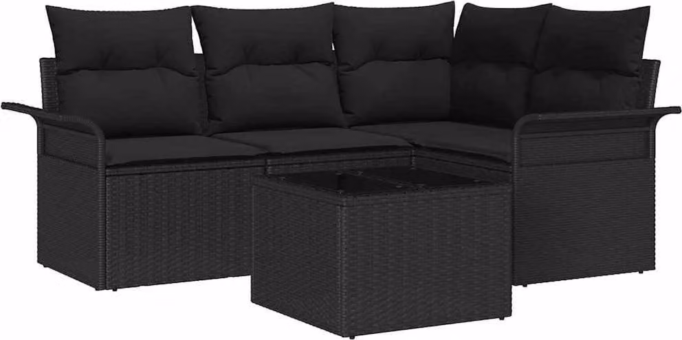 Set Divano da Giardino con archiviazione 5 pcs Nero polyrattan