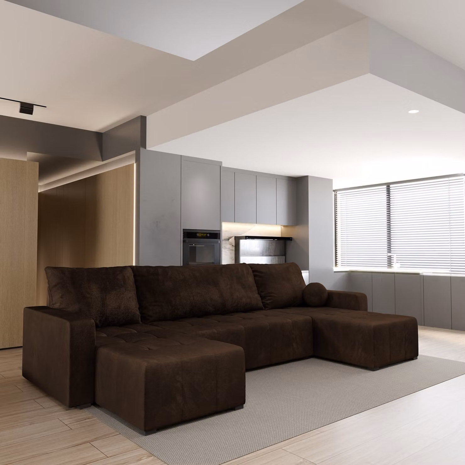 Divano angolare Masseno TOLARI con funzione letto a U, divano con box letto, divano da soggiorno, divano, divano letto, set di divani - marrone, KRONOS 06